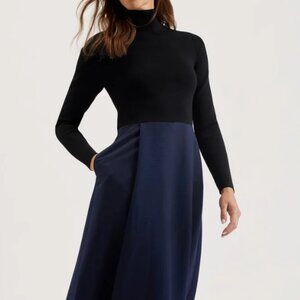 Ted Baker London Black Blue  knit bodice wrap skirt dress size:4